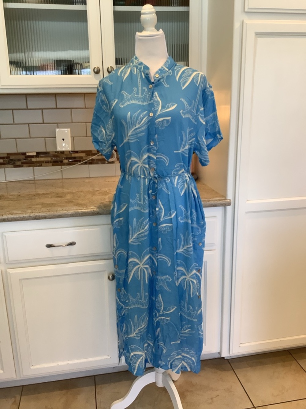 Jaxsea Hawaii Blue Tropical Button-Front Midi Dress Size XS
